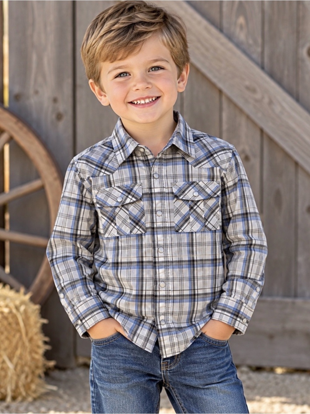 Gymboree Boys Western Plaid Shirt Snap Button Long Sleeve